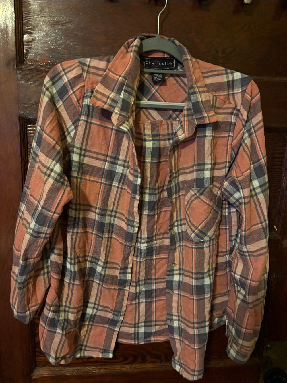 Peach Plaid Button-Up Shirt